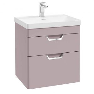 FREYA 60cm 2 Drawer Wall Hung Vanity Unit Matt Cashmere Pink-Chrome Handle