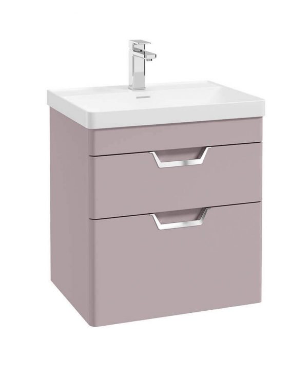  FREYA 60cm 2 Drawer Wall Hung Vanity Unit Matt Cashmere Pink-Chrome Handle