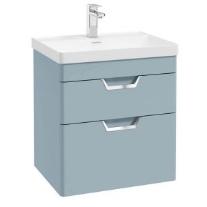 FREYA 60cm 2 Drawer Wall Hung Vanity Unit Matt Morning Sky Blue-Chrome Handle