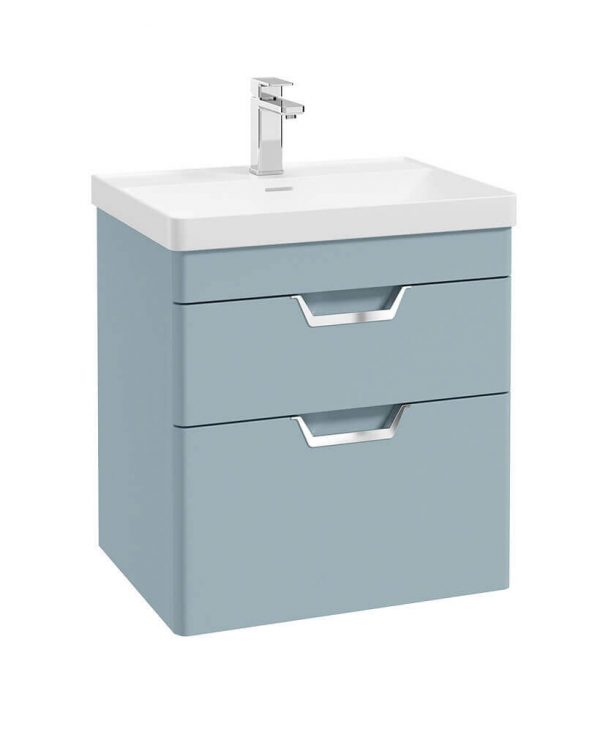  FREYA 60cm 2 Drawer Wall Hung Vanity Unit Matt Morning Sky Blue-Chrome Handle