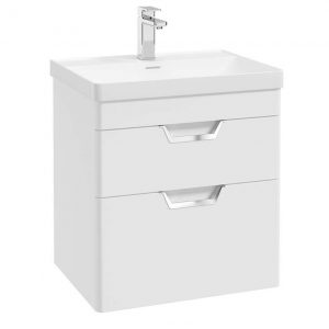 FREYA 60cm 2 Drawer Wall Hung Vanity Unit Matt White-Chrome Handle