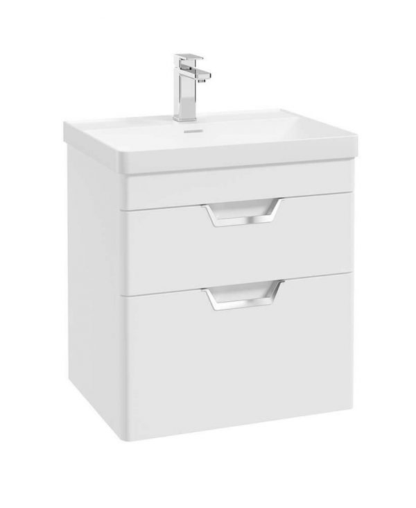  FREYA 60cm 2 Drawer Wall Hung Vanity Unit Matt White-Chrome Handle