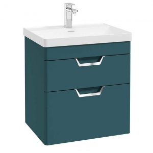 FREYA 60cm 2 Drawer Wall Hung Vanity Unit Matt Ocean Blue-Chrome Handle