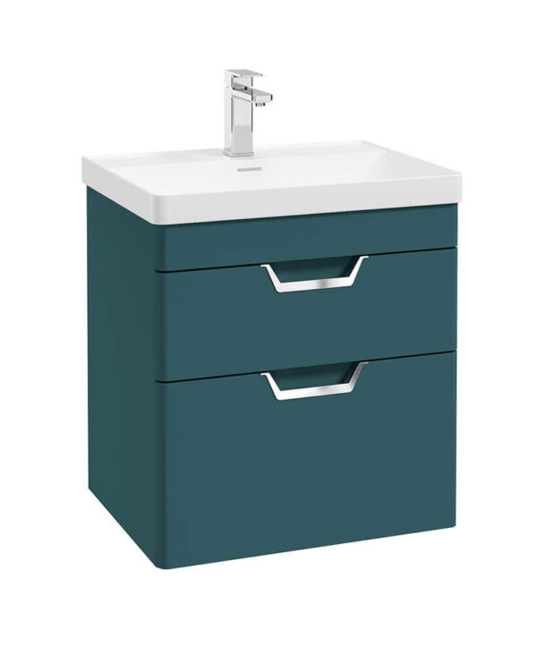  FREYA 60cm 2 Drawer Wall Hung Vanity Unit Matt Ocean Blue-Chrome Handle