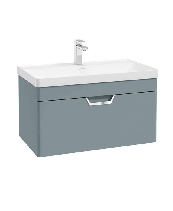  FREYA 80cm 1 Drawer Wall Hung Vanity Unit Matt Coral Green-Chrome Handle