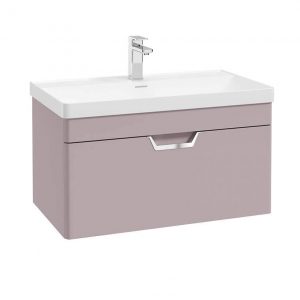 FREYA 80cm 1 Drawer Wall Hung Vanity Unit Matt Cashmere Pink-Chrome Handle