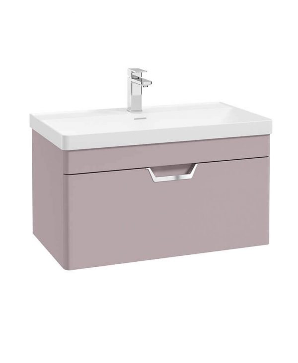  FREYA 80cm 1 Drawer Wall Hung Vanity Unit Matt Cashmere Pink-Chrome Handle