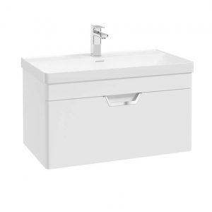 FREYA 80cm 1 Drawer Wall Hung Vanity Unit Matt White-Chrome Handle