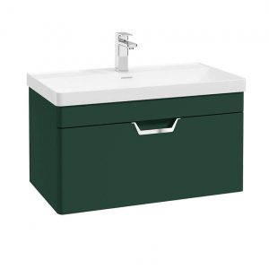 FREYA 80cm 1 Drawer Wall Hung Vanity Unit Matt Wreath Green-Chrome Handle