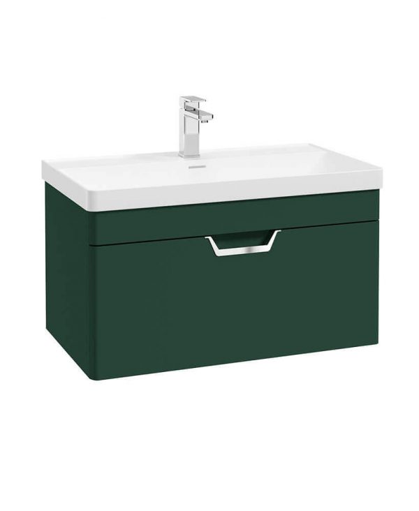  FREYA 80cm 1 Drawer Wall Hung Vanity Unit Matt Wreath Green-Chrome Handle