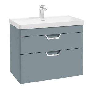 FREYA 80cm 2 Drawer Wall Hung Vanity Unit Matt Coral Green-Chrome Handle