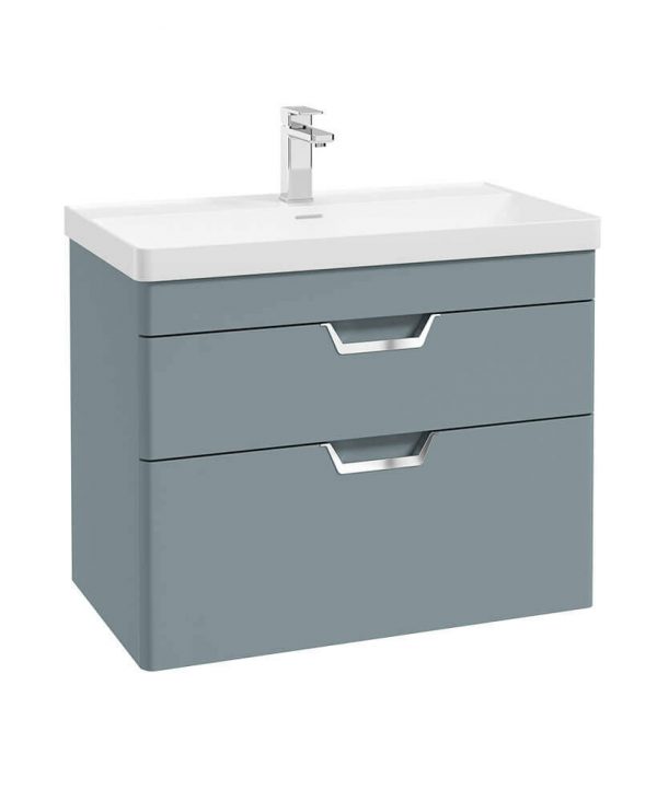  FREYA 80cm 2 Drawer Wall Hung Vanity Unit Matt Coral Green-Chrome Handle