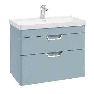 FREYA 80cm 2 Drawer Wall Hung Vanity Unit Matt Morning Sky Blue-Chrome Handle