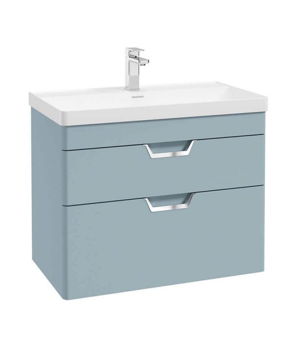  FREYA 80cm 2 Drawer Wall Hung Vanity Unit Matt Morning Sky Blue-Chrome Handle