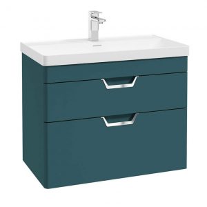 FREYA 80cm 2 Drawer Wall Hung Vanity Unit Matt Ocean Blue-Chrome Handle