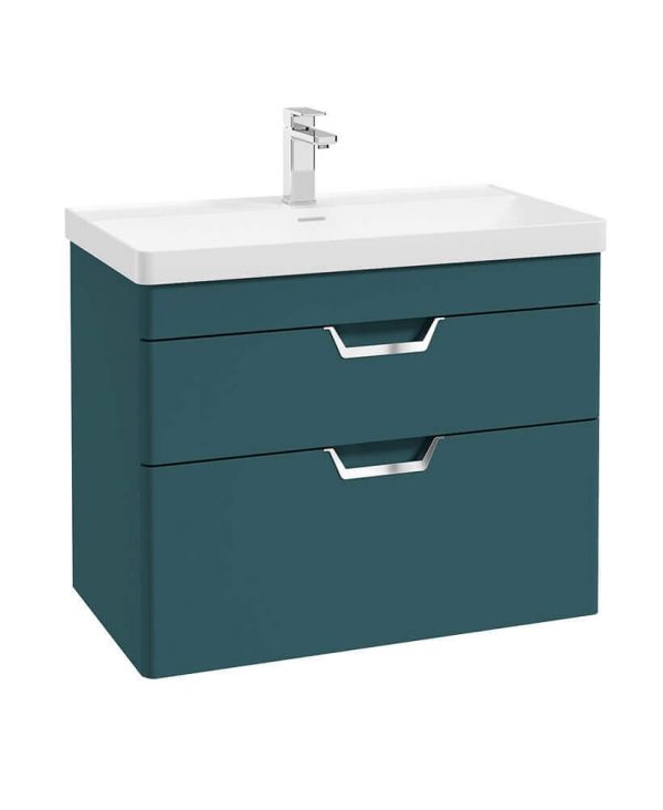  FREYA 80cm 2 Drawer Wall Hung Vanity Unit Matt Ocean Blue-Chrome Handle