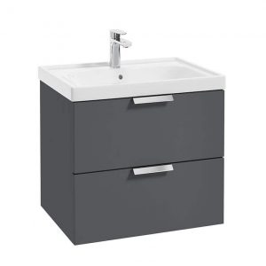 STOCKHOLM Midnight Grey Matt 60cm Wall Hung Vanity Unit - Brushed Chrome Handle