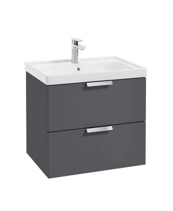  STOCKHOLM Midnight Grey Matt 60cm Wall Hung Vanity Unit - Brushed Chrome Handle