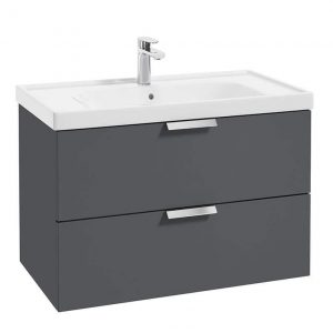 STOCKHOLM Midnight Grey Matt 80cm Wall Hung Vanity Unit - Brushed Chrome Handle