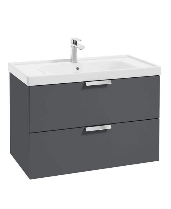  STOCKHOLM Midnight Grey Matt 80cm Wall Hung Vanity Unit - Brushed Chrome Handle