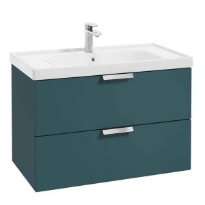 STOCKHOLM Ocean Blue Matt 80cm Wall Hung Vanity Unit - Brushed Chrome Handle