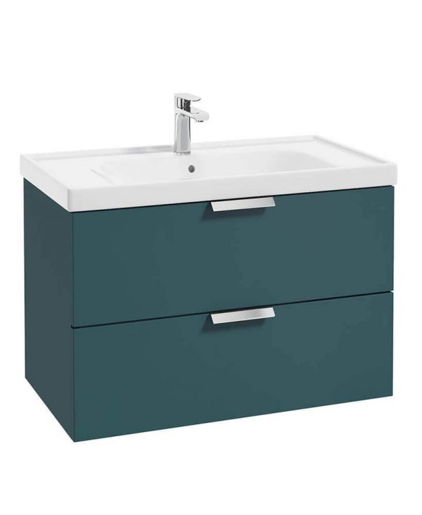  STOCKHOLM Ocean Blue Matt 80cm Wall Hung Vanity Unit - Brushed Chrome Handle