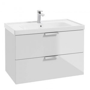 STOCKHOLM Gloss White 80cm Wall Hung Vanity Unit - Brushed Chrome Handle