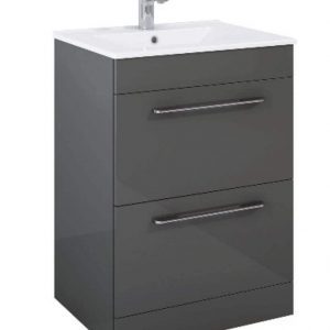 OTTO PLUS Gloss Grey 50cm Floor Standing 2 Drawer Vanity Unit -D39cm