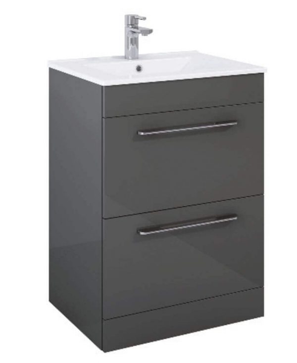  OTTO PLUS  Gloss Grey 50cm Floor Standing  2 Drawer Vanity Unit -D39cm