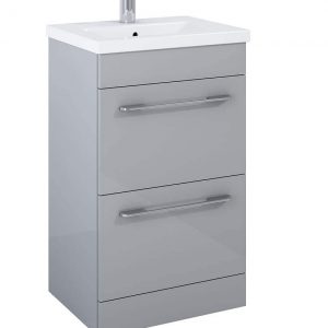 OTTO PLUS Light Gloss Grey 50cm Floor Standing 2 Drawer Vanity Unit - D39cm