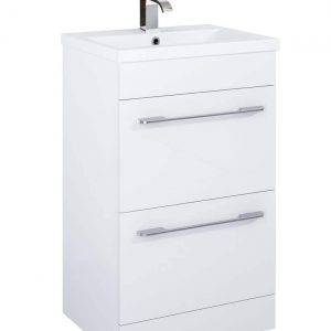 OTTO PLUS Gloss White 50cm Floor Standing 2 Drawer Vanity Unit -D39cm