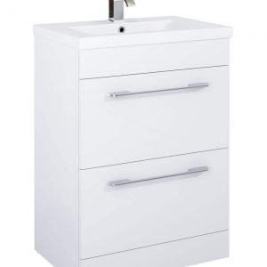 OTTO PLUS Gloss White 60cm Floor Standing 2 Drawer Vanity Unit -D39cm