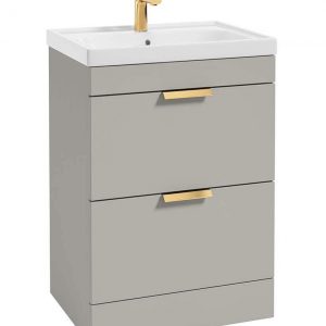 STOCKHOLM Arctic Grey Matt 60cm 2 Drawer Floor Standing Vanity Unit - Brushed Gold Handle