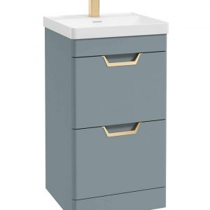 FREYA 50cm 2 Drawer Floor Standing Vanity Unit Matt Coral Green-Gold Handle