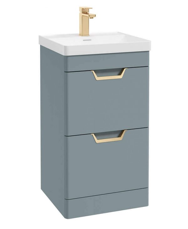  FREYA 50cm 2 Drawer Floor Standing Vanity Unit Matt Coral Green-Gold Handle