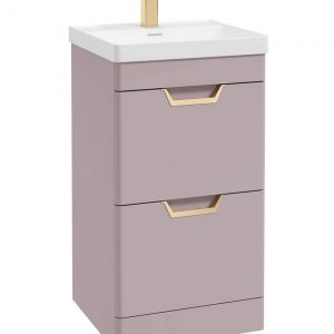 FREYA 50cm 2 Drawer Floor Standing Vanity Unit Matt Cashmere Pink-Gold Handle