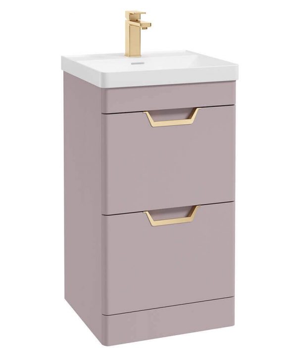  FREYA 50cm 2 Drawer Floor Standing Vanity Unit Matt Cashmere Pink-Gold Handle