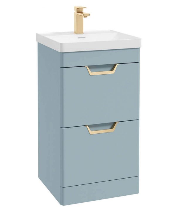  FREYA 50cm 2 Drawer Floor Standing Vanity Unit Matt Morning Sky Blue-Gold Handle