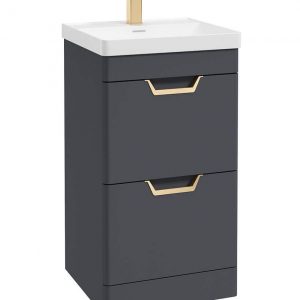 FREYA 50cm 2 Drawer Floor Standing Vanity Unit Matt Night Sky Blue-Gold Handle