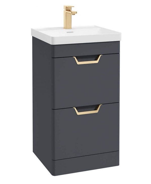  FREYA 50cm 2 Drawer Floor Standing Vanity Unit Matt Night Sky Blue-Gold Handle