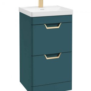 FREYA 50cm 2 Drawer Floor Standing Vanity Unit Matt Ocean Blue-Gold Handle