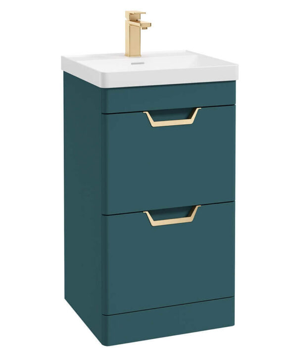  FREYA 50cm 2 Drawer Floor Standing Vanity Unit Matt Ocean Blue-Gold Handle