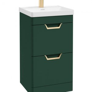 FREYA 50cm 2 Drawer Floor Standing Vanity Unit Matt Wreath Green-Gold Handle