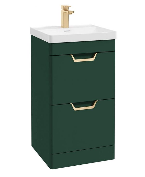  FREYA 50cm 2 Drawer Floor Standing Vanity Unit Matt Wreath Green-Gold Handle