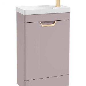 FREYA 55cm 1 Door Cloakroom Floor Standing Vanity Unit Matt Cashmere Pink-Gold Handle