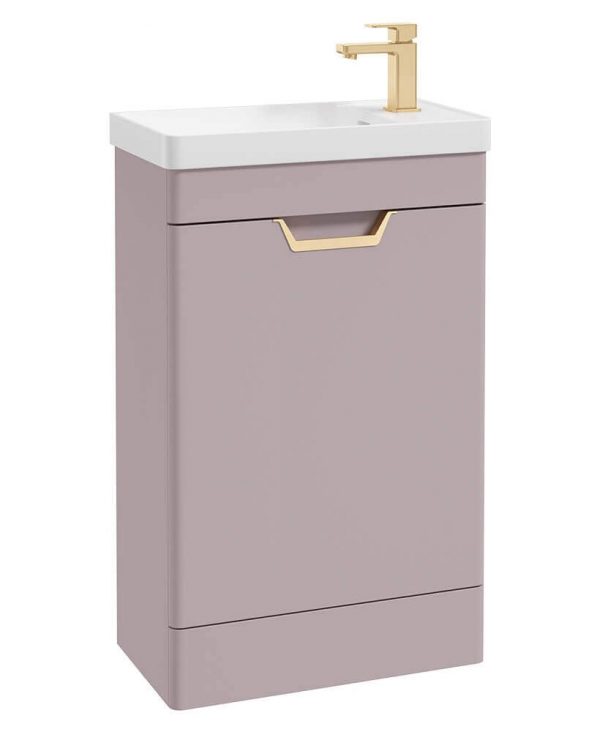  FREYA 55cm 1 Door Cloakroom Floor Standing Vanity Unit Matt Cashmere Pink-Gold Handle