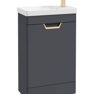 FREYA 55cm 1 Door Cloakroom Floor Standing Vanity Unit Matt Night Sky Blue-Gold Handle