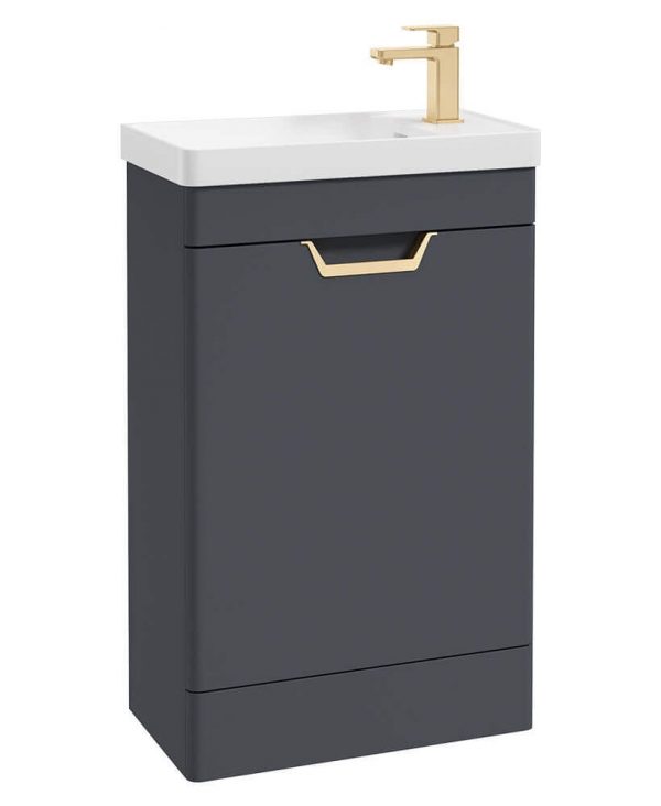  FREYA 55cm 1 Door Cloakroom Floor Standing Vanity Unit Matt Night Sky Blue-Gold Handle