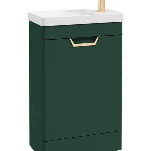 FREYA 55cm 1 Door Cloakroom Floor Standing Vanity Unit Matt Wreath Green-Gold Handle