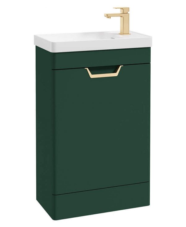  FREYA 55cm 1 Door Cloakroom Floor Standing Vanity Unit Matt Wreath Green-Gold Handle